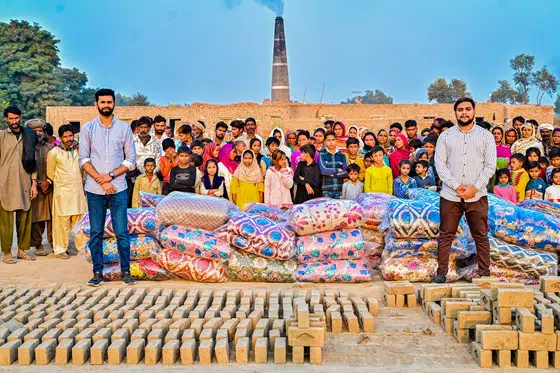 Winter blanket distribution at a brick kiln colony