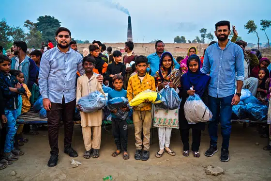 Winter blanket distribution at a brick kiln colony